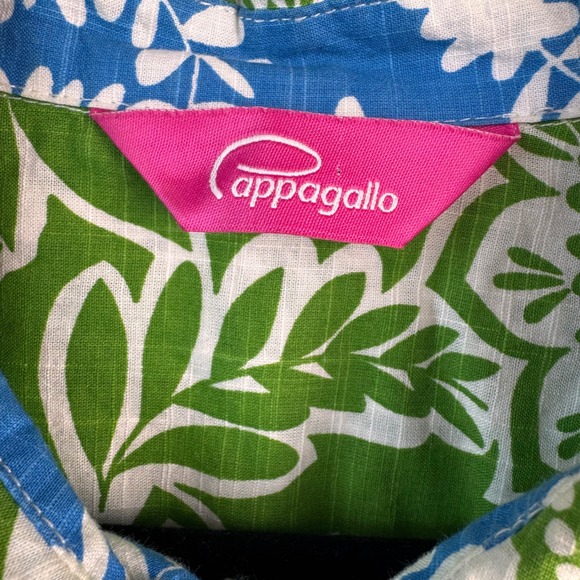 Pappagallo Shirt Blouse Medium Womens Button Down Green White Floral Roll Tab - Picture 5 of 15